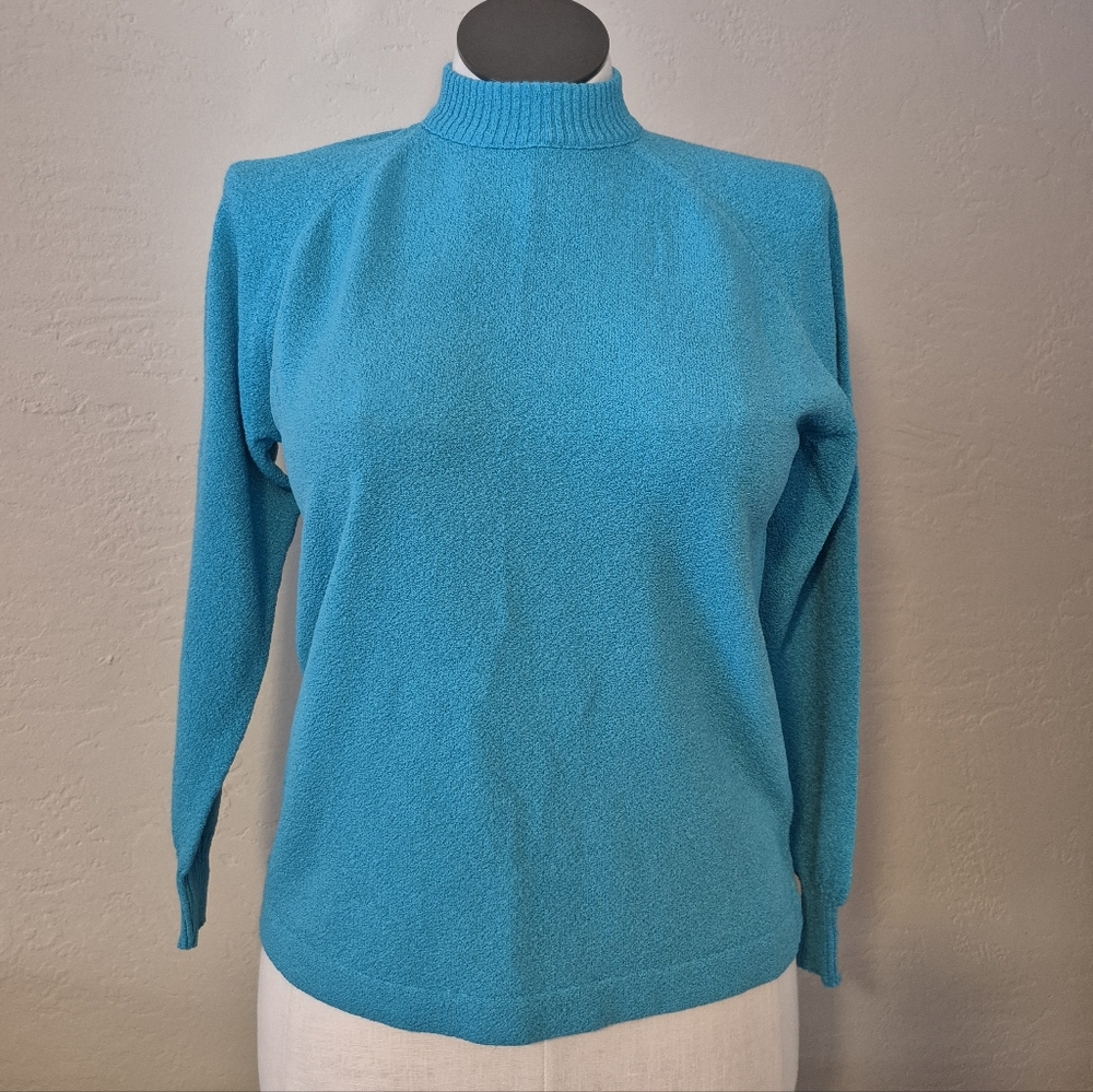 Vintage 60s Blue Knit Stretch Top L